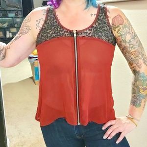 Maroon Zip Up Tank with Black Mesh and Sequences Studio Y Small